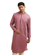 Manyavar MenS Satin Embroidered|Sequins Kurta Pyjama Set (Pink,L)