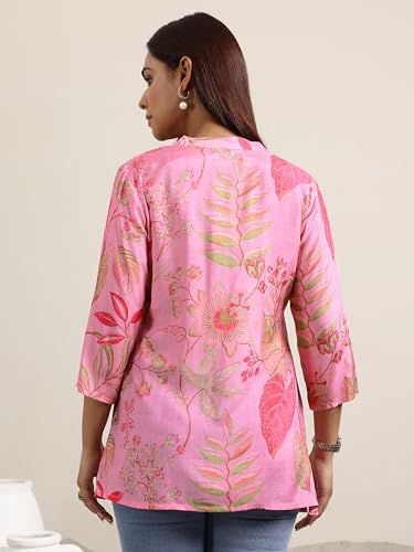 Libas WomenS Silk Blend Printed Regular Tunic Shirt (98192 Pink