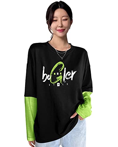 EYEBOGLER Womens Loose Fit Round Neck Full Sleeves Printed T-Shirt