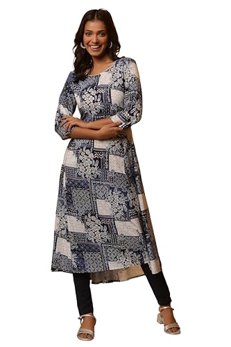 Aurelia Women Blue Geometric Print Rayon Flared Kurta_24FEA14819_2XL