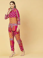 ANNI DESIGNER Womens Chanderi Cotton Short length Printed Co-Ord Set (ABC Pink Co-ord-NKM_S_Pink_Small)