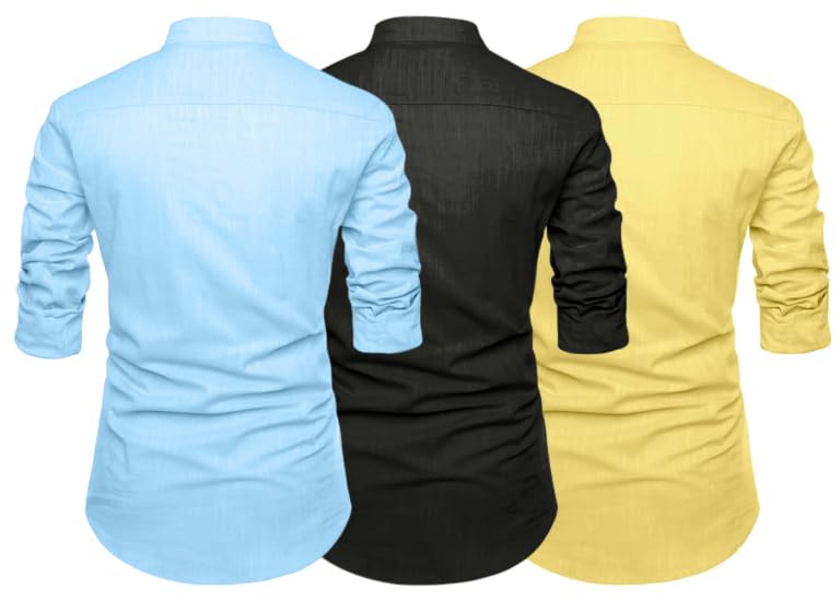 Finivo Fashion Combo Of MenS Solid Cotton Blend Straight Kurta Shirt Pack Of 3