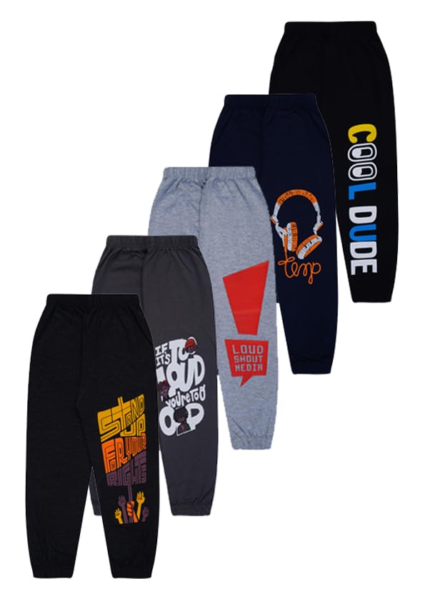 T2F Boys Cotton Regular Fit Printed Track Pants (Pack fo 5)