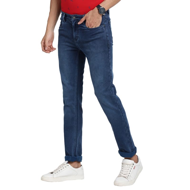 Turtle Men Cotton Stretch Blue Solid Narrow Fit Jeans