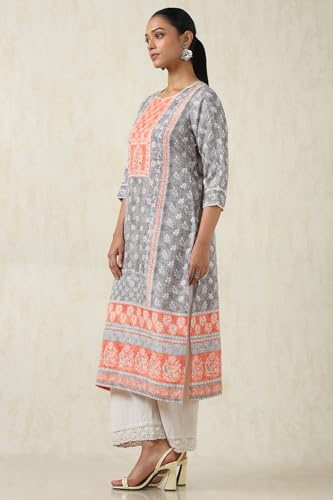 Soch Womens Grey Rayon Botanical Kurta With Beeds