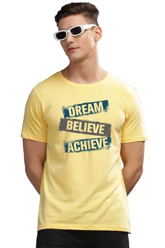ADRO Men's Solid Regular Fit T-Shirt (RN24-DBA-LY_Light Yellow