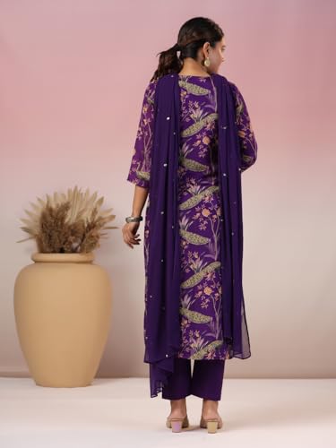 ANNI DESIGNER Womens Rayon Blend Printed Straight Kurta with Pant & Dupatta (GETO Blue_L_Blue_Large)