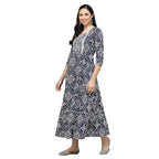 Stylum Women'S Bandhej Printed Rayon Tiered Kurta (Navy Blue)