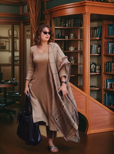 ANNI DESIGNER Womens Rayon Blend Solid Straight Kurta with Pant & Dupatta (Raja Saab Beige-VKS04_3XL_Beige_XXX-Large)