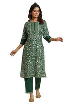 W For Woman Green Floral Printed Embellished Kurta (Size: L)-23Auw18515-119520