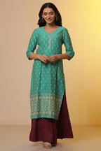 Aurelia Women?? Ikkat Printed Straight Kurta | V-Neck Kurta For Women | Ikkat Printed Kurta For Women | Beautiful Regular Fit Kurta For Women