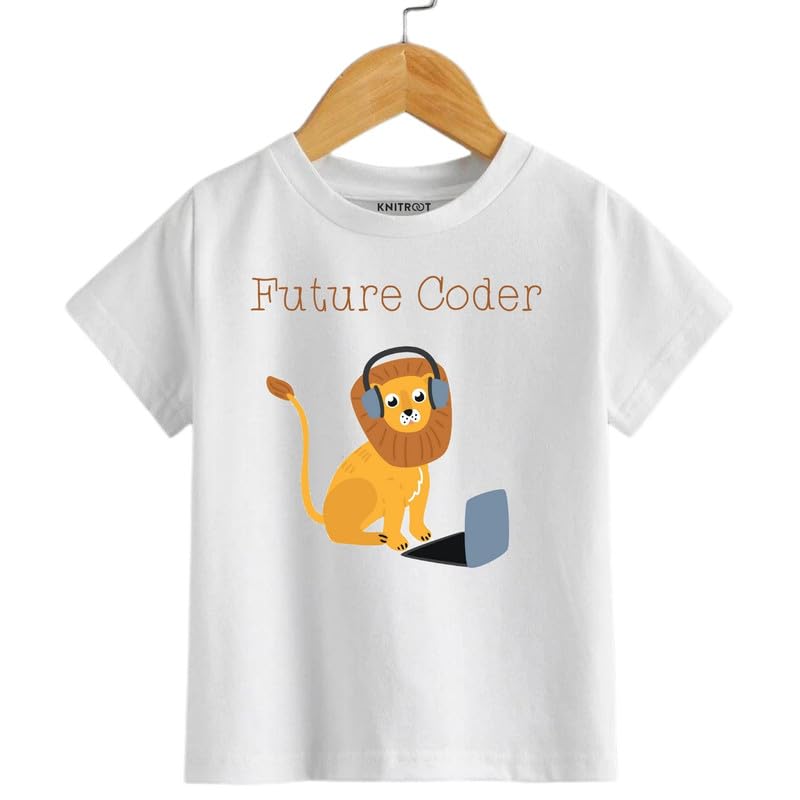 KNITROOT Coder Special, Future Coder, TShirt, Unisex Baby Kids Half Sleeve Regular FIt Cotton Lycra White Tshirt, 03 Months, K 0-3