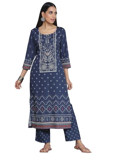 Libas Womens Printed Crepe Straight Kurta With Trousers