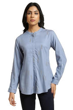 W Geometric Printed Shirt-Style Top for Women