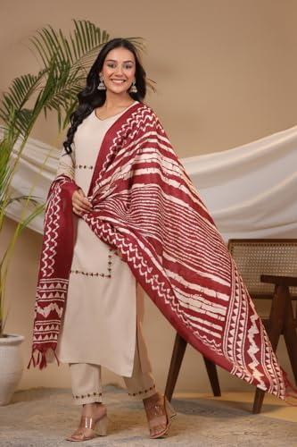 ANNI DESIGNER Womens Cotton Blend Straight Embroidered Kurta with Pant & Dupatta (DD Beige_3XL_Beige_XXX-Large)