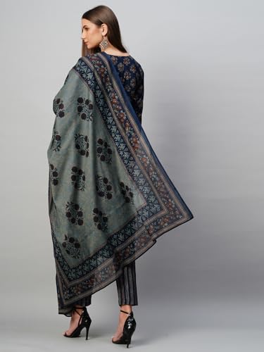 ANNI DESIGNER Womens Cotton Blend Straight Printed Kurta with Pant & Dupatta (Bagwara Blue-KBV_XXL_Blue_XX-Large)