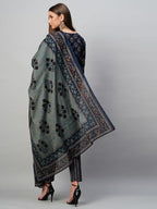 ANNI DESIGNER Womens Cotton Blend Straight Printed Kurta with Pant & Dupatta (Bagwara Blue-KBV_XXL_Blue_XX-Large)