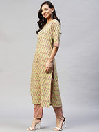 ANNI DESIGNER Womens Cotton Blend Straight Floral Printed Kurta and Pant (Padwil Green-SM_S_ Green_Small)