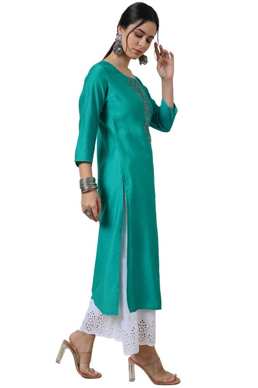 Soch Womens Green Viscose Blend Cutdana Detailed Kurta