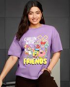 Bewakoof Heavy Duty 1.0 Official Spongebob Merchandise Womens Graphic Print Oversized Fit Half Sleeve Round Neck Terry T-Shirt_