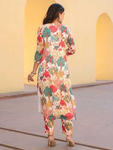 ANNI DESIGNER Womens Rayon Blend Straight Fit Printed Kurta with Pant (Samlok White_XXL_White_XX-Large)
