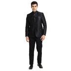 Turtle Men Poly Viscose Mandarin Collar Tailored Fit Black 2 Piece Party Suits