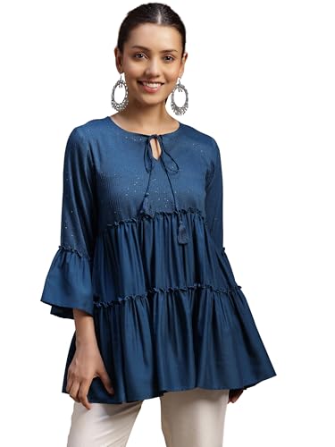 Libas WomenS Silk Blend Solid Regular Kurti (29142 Blue