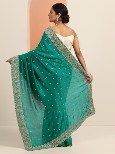 Libas Womens Embroidered Silk Blend Saree With Blouse Piece