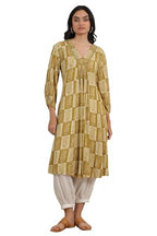 W For Woman Green Paisley Printed Cotton Crepe Gathered Kurta With Mirror Embroidery (Size: L)-W12178-124725