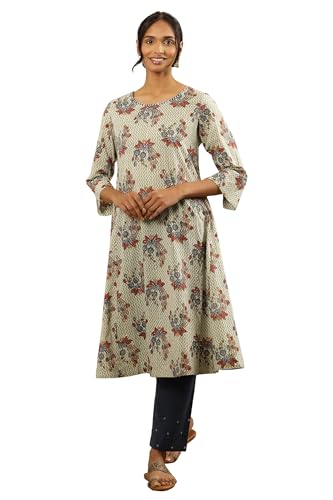 W For Woman Folksong By W Women Green Printed Cotton A-Line Kurta_24Maf11858-911190_L