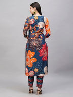 ANNI DESIGNER Womens Cotton Blend Straight Printed Kurta with Pant (Wahida Blue_S_Blue_Small)