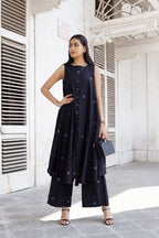 ANNI DESIGNER Womens Rayon Viscose A-Line Printed Kurta with Palazzo (Rawana Black_XXL_Black_XX-Large)