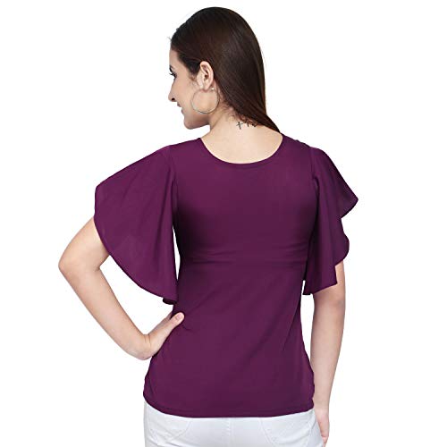 OOMPH! Womens Crepe Tunic Top - Eggplant Purple