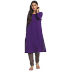 Fabindia Women Cotton Round Neck Knee Length Kurta Purple_M