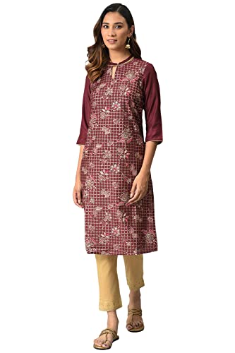 Aurelia WomenS Polyester Regular Kurta (22Aua13683-506081_Brown