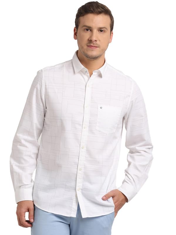 Turtle Men PC Slim Fit White Self Design Full Sleeve Casual Shirt