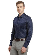 Turtle Men 100% Cotton Slim Fit Blue Printed Full Sleeve Formal Shirt
