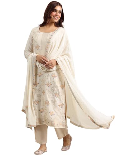 Libas Beige Woven Design Silk Blend Straight Kurta Set For Women (99516Rxxl)