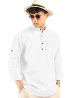 Macsivo MenS Cotton Polyester Blend Solid Regular Fit Full Sleeve Short Kurta White