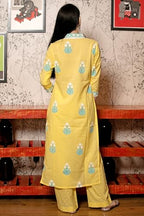ANNI DESIGNER Womens Cotton Blend Straight Hand Block Printed Kurta with Pant & Dupatta (Belagavi Mustard_XXL_Mustard_XX-Large)
