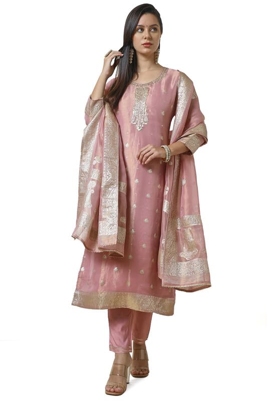 Soch Women Zari Woven Straight Tissue Suit Set with Sequins