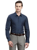 Turtle Men 100% Cotton Slim Fit Blue Checkered Full Sleeve Formal Shirt