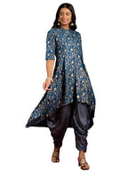 Libas Womens Printed Viscose A-Line Kurta With Dhoti Pant