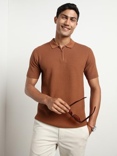 Nobero MenS Self Design Regular Fit Polo Shirt (1M-Twpo-R0014_Nutshell