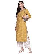 Anubhutee Women'S Viscose Rayon Bandhani Mustard Printed Straight Kurta Suit Set
