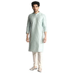 Manyavar Kurta Set For Men, Full Sleeves Mandarin Collar Ethnic Kurta Sets For Engagement, Wedding, Party Kurta Set Art Silk (Bl