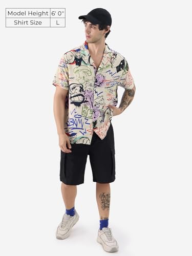 The Souled Store Official Popeye: Graffiti Men And Boys Short Sleeves Collared Neck Button Front Multicolor All Over Printed Ray