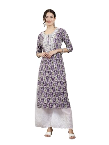 Stylum Women'S Printed & Embroidered Rayon Straight Chicken Kurta (Purpletony42_Purple, Xl)