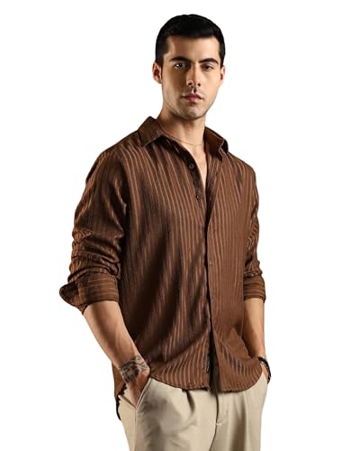 I Enterprise Mens Spread Collar Long Sleeve Multicolor Solid Regular Shirt Slim Fit Office Wear ShirtS For Men | Textured Long