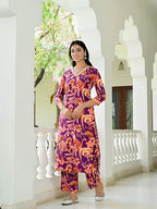 ANNI DESIGNER Womens Cotton Blend Straight Printed Kurta with Palazzo (Chinki Begani_L_Begani_Large)